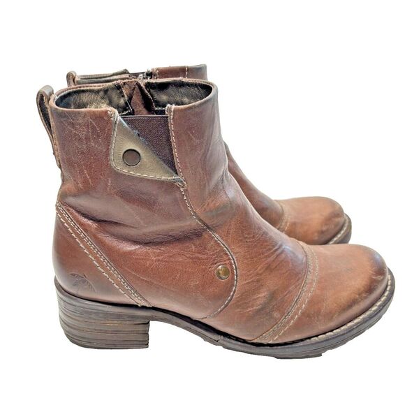 Dromedaris Kassia Leather Ankle Boots Saddle Cognac Brown‎ Gold Boho 38 US 7.5 - Picture 1 of 11